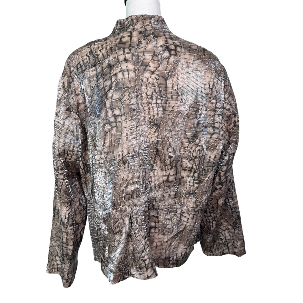 CHICO'S‎ 3 Women's XL Large Metallic Silver Taupe Crocodile Print Pleated Jacket - Picture 2 of 6